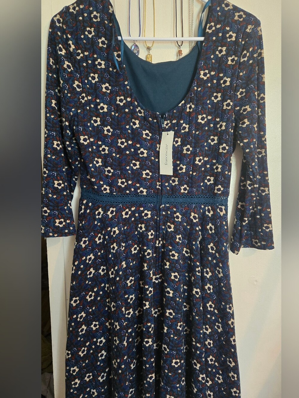 Francesca's Alya Navy Floral Fit & Flare Dress, Sz Large